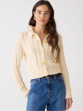 J. Crew Cream Cable-Knit Button Cardigan